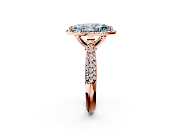 Rose gold Fancy Blue Marquise  Cut Halo Pave Band Four-Prong Setting Ring