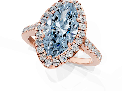Rose gold Fancy Blue Marquise Cut Halo Pave Diamond Engagement Ring with Four-Prong Setting_1