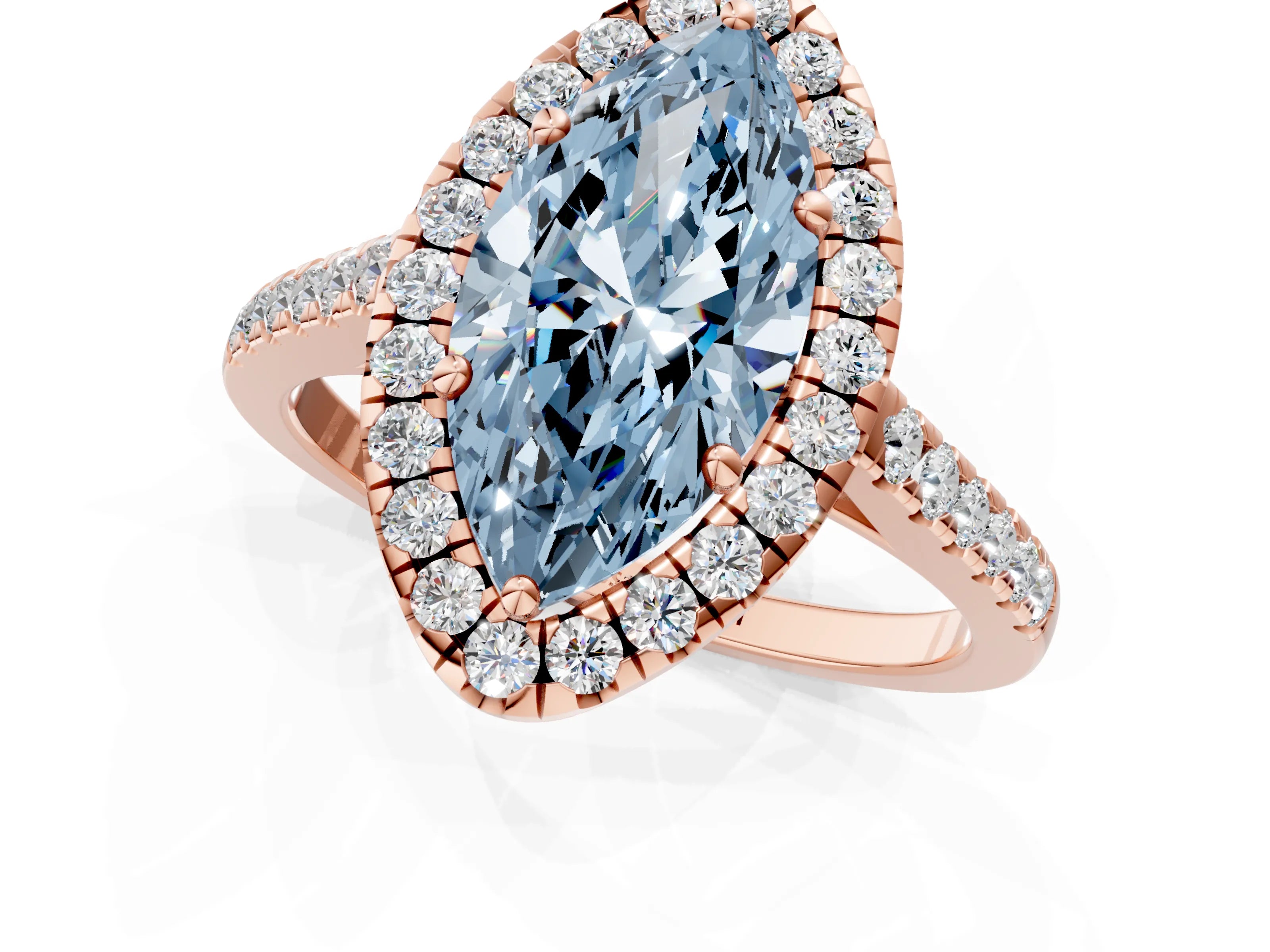 Rose gold Fancy Blue Marquise Cut Halo Pave Diamond Engagement Ring with Four-Prong Setting_3