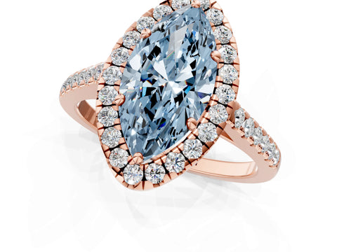 Rose gold Fancy Blue Marquise Cut Halo Pave Diamond Engagement Ring with Four-Prong Setting_3