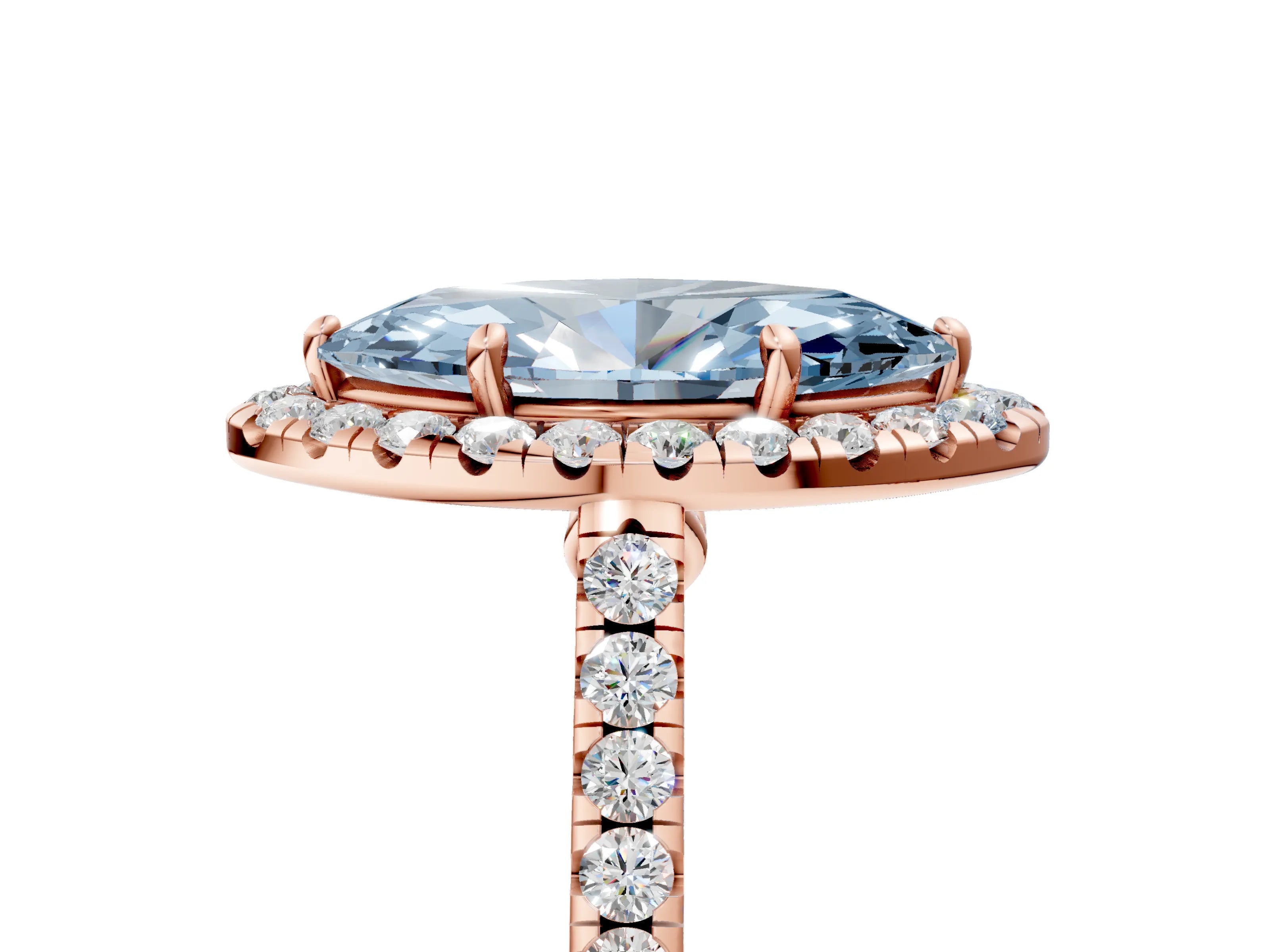 Rose gold Fancy Blue Marquise Cut Halo Pave Diamond Engagement Ring with Four-Prong Setting_5
