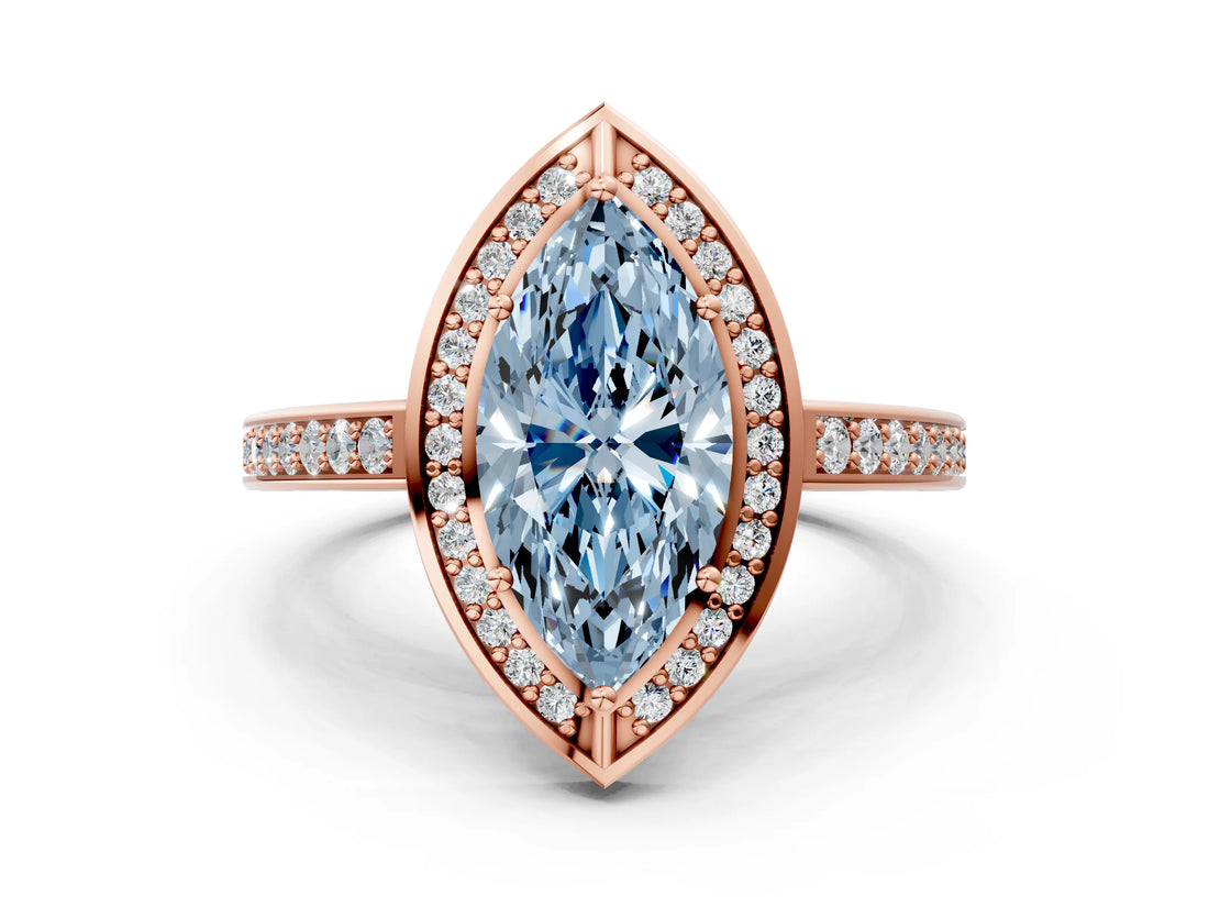 Rose gold Fancy Blue Marquise  Cut Halo Pave Split Shank Prong Setting Ring_32