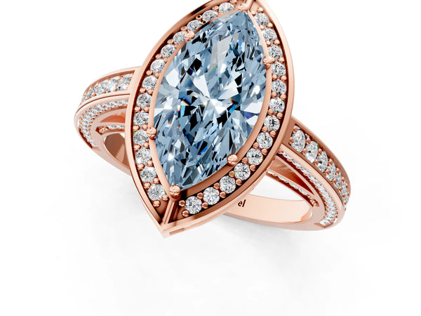 Rose gold Fancy Blue Marquise  Cut Halo Pave Split Shank Prong Setting Ring