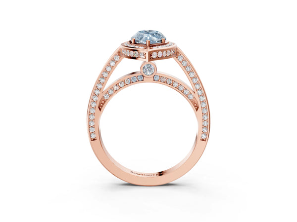 Rose gold Fancy Blue Marquise  Cut Halo Pave Split Shank Prong Setting Ring