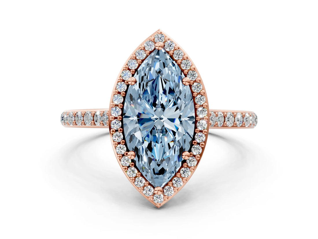 Rose gold Fancy Blue Marquise Cut Halo Round Diamond Pavé Band with Four-Prong Setting_3