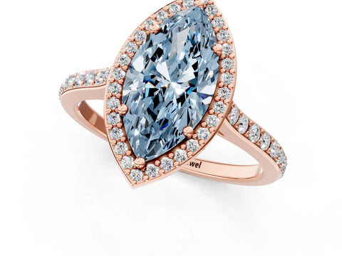 Rose gold Fancy Blue Marquise Cut Halo Round Diamond Pavé Band with Four-Prong Setting_4