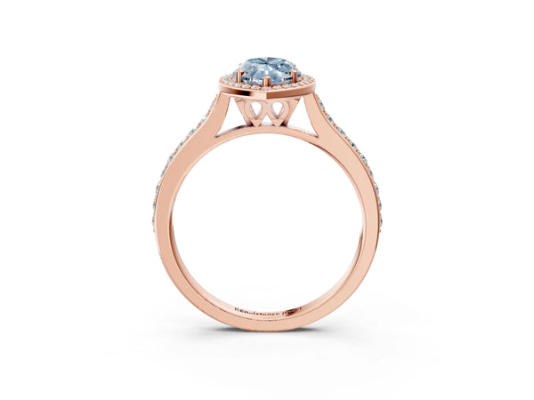 Rose gold Fancy Blue Marquise Cut Halo Round Diamond Pavé Band with Four-Prong Setting