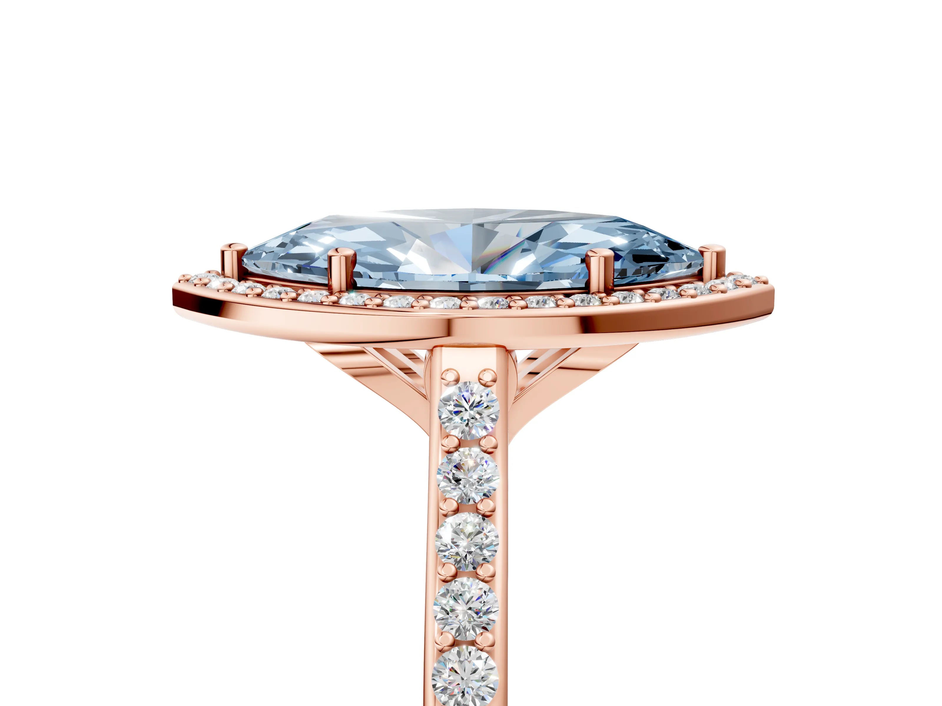 Rose gold Fancy Blue Marquise Cut Halo Round Diamond Pavé Band with Four-Prong Setting_8