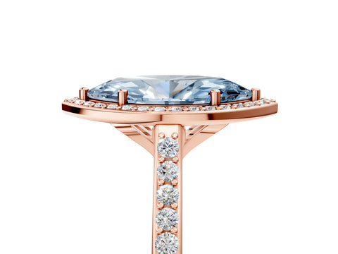 Rose gold Fancy Blue Marquise Cut Halo Round Diamond Pavé Band with Four-Prong Setting_8
