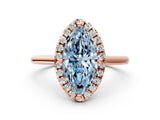 Rose gold Fancy Blue Marquise Cut Halo Round Diamond Solitaire Engagement Ring with Pave Band and Four-Prong Setting_12