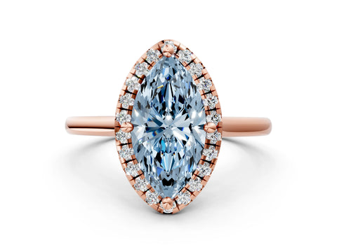 Rose gold Fancy Blue Marquise Cut Halo Round Diamond Solitaire Engagement Ring with Pave Band and Four-Prong Setting_12