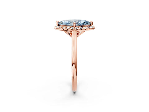 Rose gold Fancy Blue Marquise Cut Halo Round Diamond Solitaire Engagement Ring with Pave Band and Four-Prong Setting_14