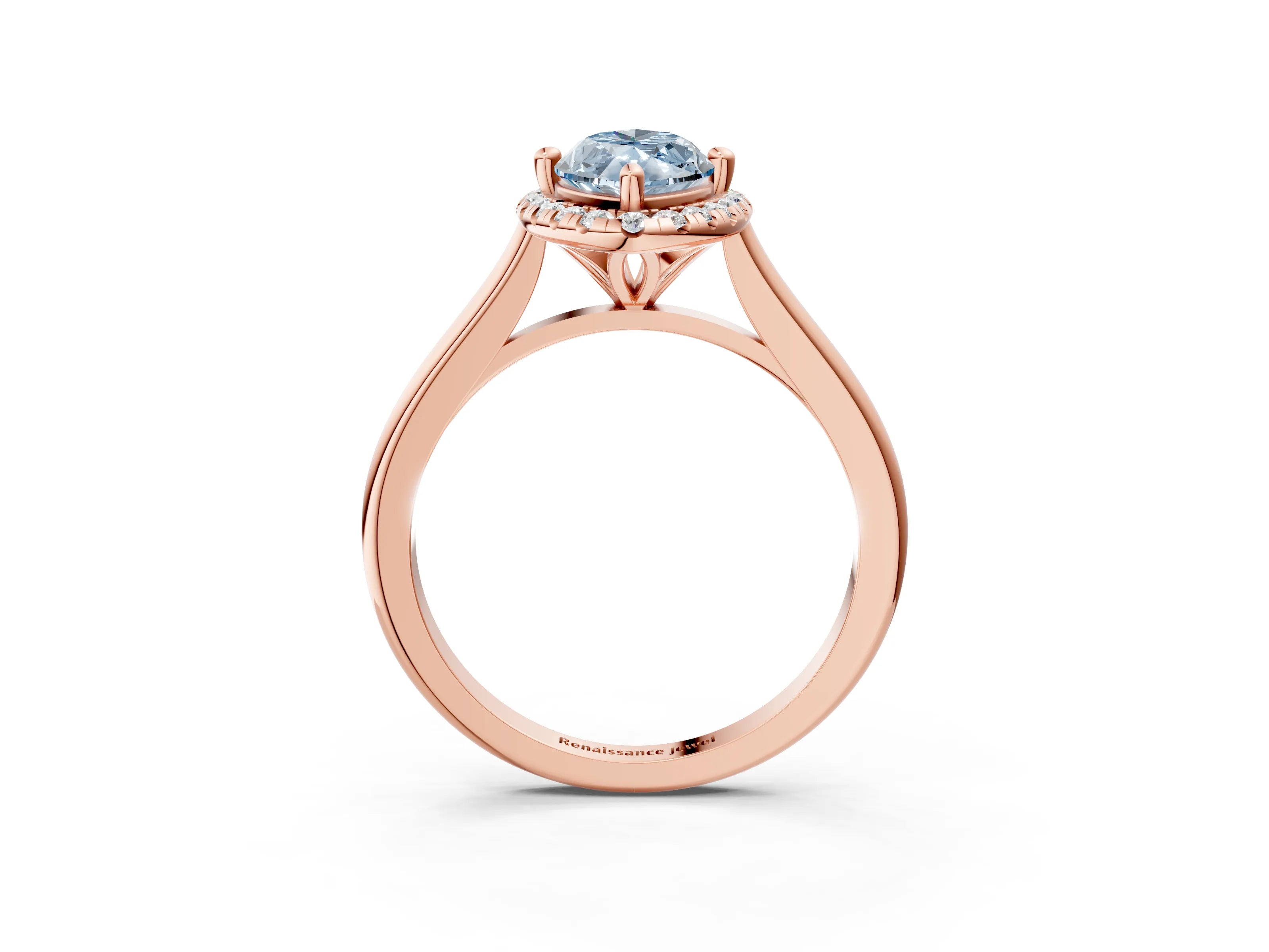 Rose gold Fancy Blue Marquise Cut Halo Round Diamond Solitaire Engagement Ring with Pave Band and Four-Prong Setting_15