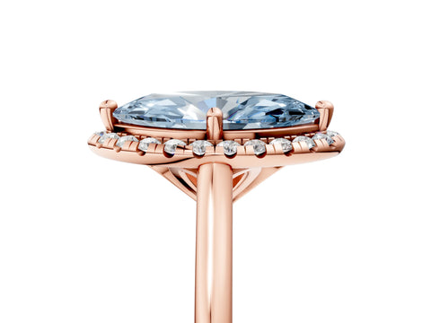 Rose gold Fancy Blue Marquise Cut Halo Round Diamond Solitaire Engagement Ring with Pave Band and Four-Prong Setting_17