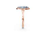 Rose gold Fancy Blue Marquise Cut Halo Round Diamond Solitaire Ring with Pavé Band and Four-Prong Setting_2