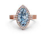 Rose gold Fancy Blue Marquise Cut Halo Round Diamond Twist Band with Four-Prong Setting