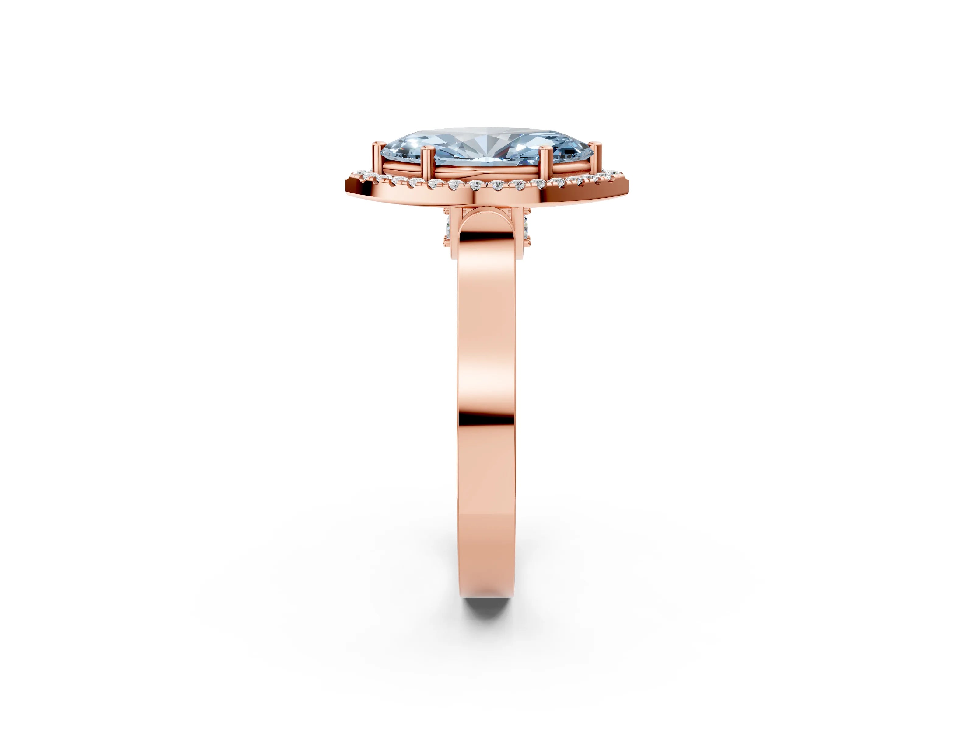 Rose gold Fancy Blue Marquise Cut Halo Round Diamond Twist Band with Four-Prong Setting_2