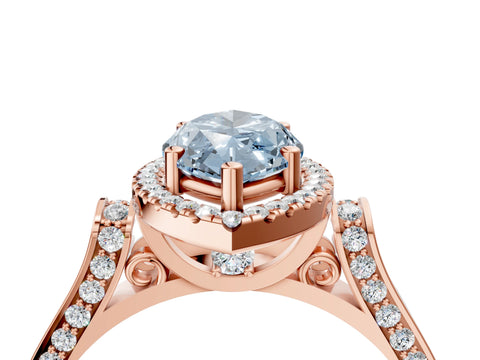 Rose gold Fancy Blue Marquise Cut Halo Round Diamond Twist Band with Four-Prong Setting_4