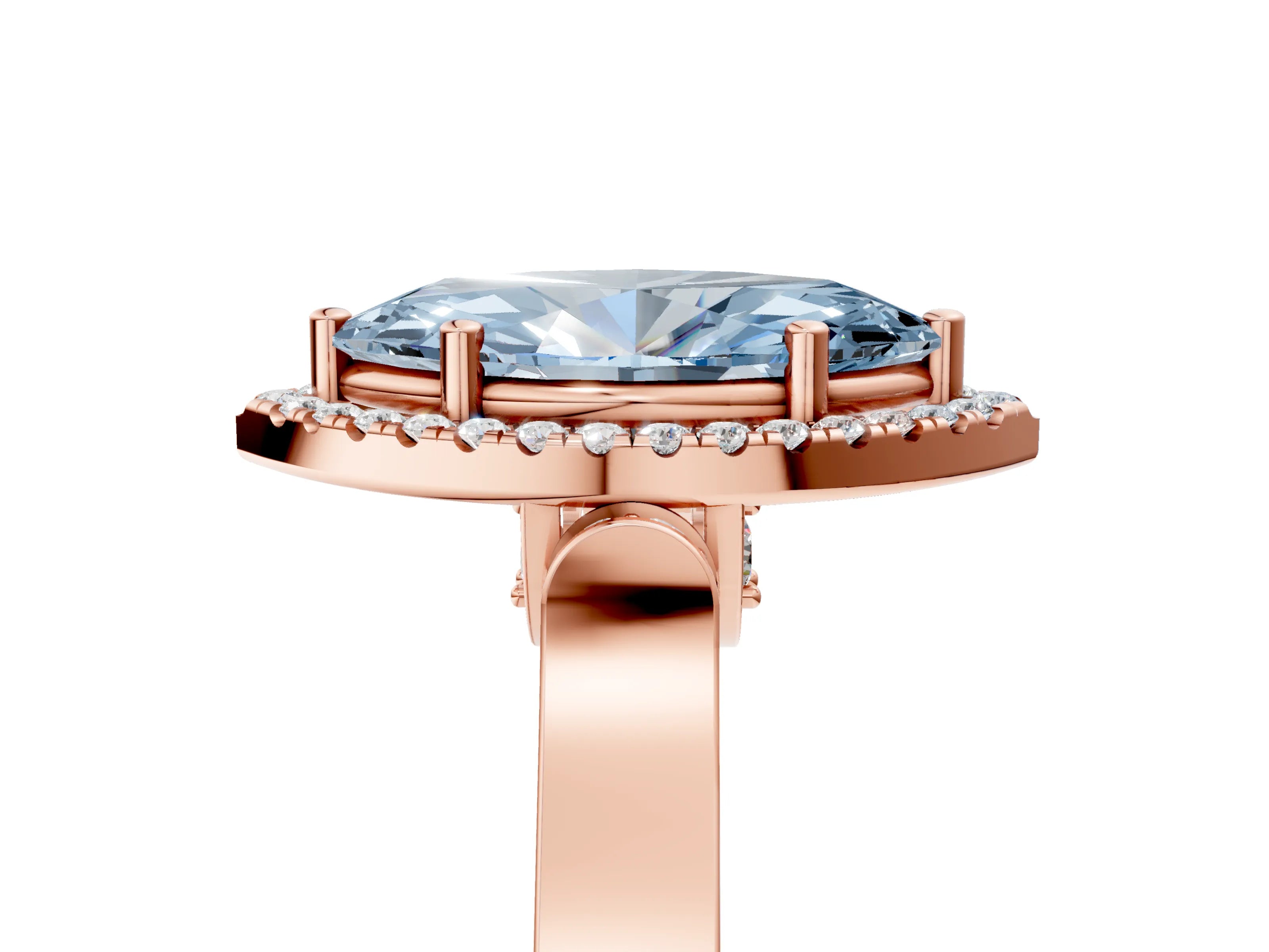 Rose gold Fancy Blue Marquise Cut Halo Round Diamond Twist Band with Four-Prong Setting_5