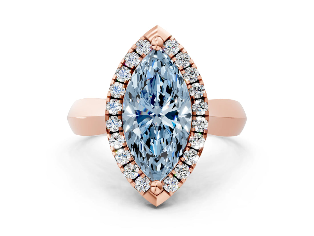 Rose gold Fancy Blue Marquise  Cut Halo Solitaire Engagement Ring with Square Band and Four-Prong Setting_66
