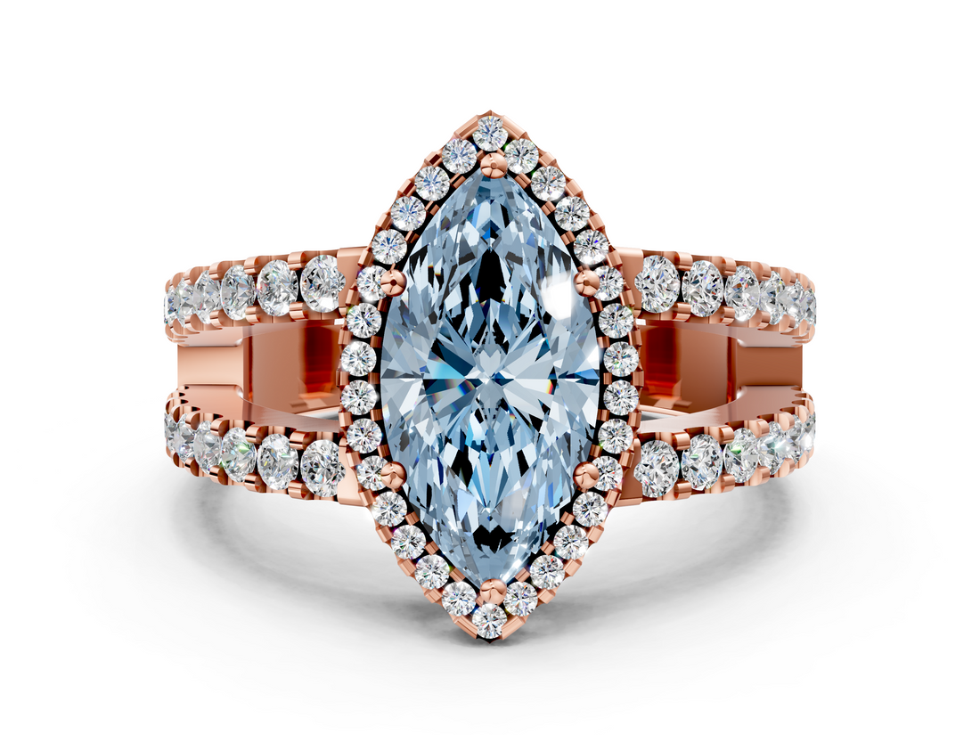 Rose gold Fancy Blue Marquise  Cut Halo Split Shank Diamond Ring with Four-Prong Setting_45