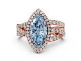 Rose gold Fancy Blue Marquise  Cut Halo Split Shank Prong Setting Ring_61