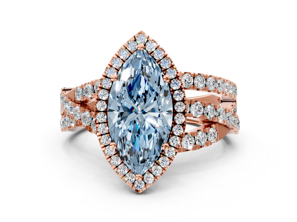 Rose gold Fancy Blue Marquise  Cut Halo Split Shank Prong Setting Ring