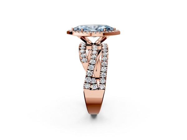 Rose gold Fancy Blue Marquise  Cut Halo Split Shank Prong Setting Ring