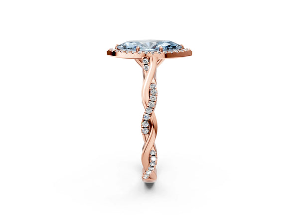 Rose gold Fancy Blue Marquise Cut Halo Twist Band with Four-Prong Setting