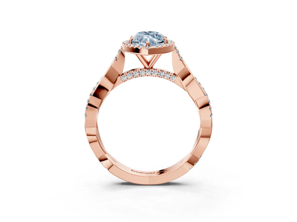Rose gold Fancy Blue Marquise Cut Halo Twist Band with Four-Prong Setting