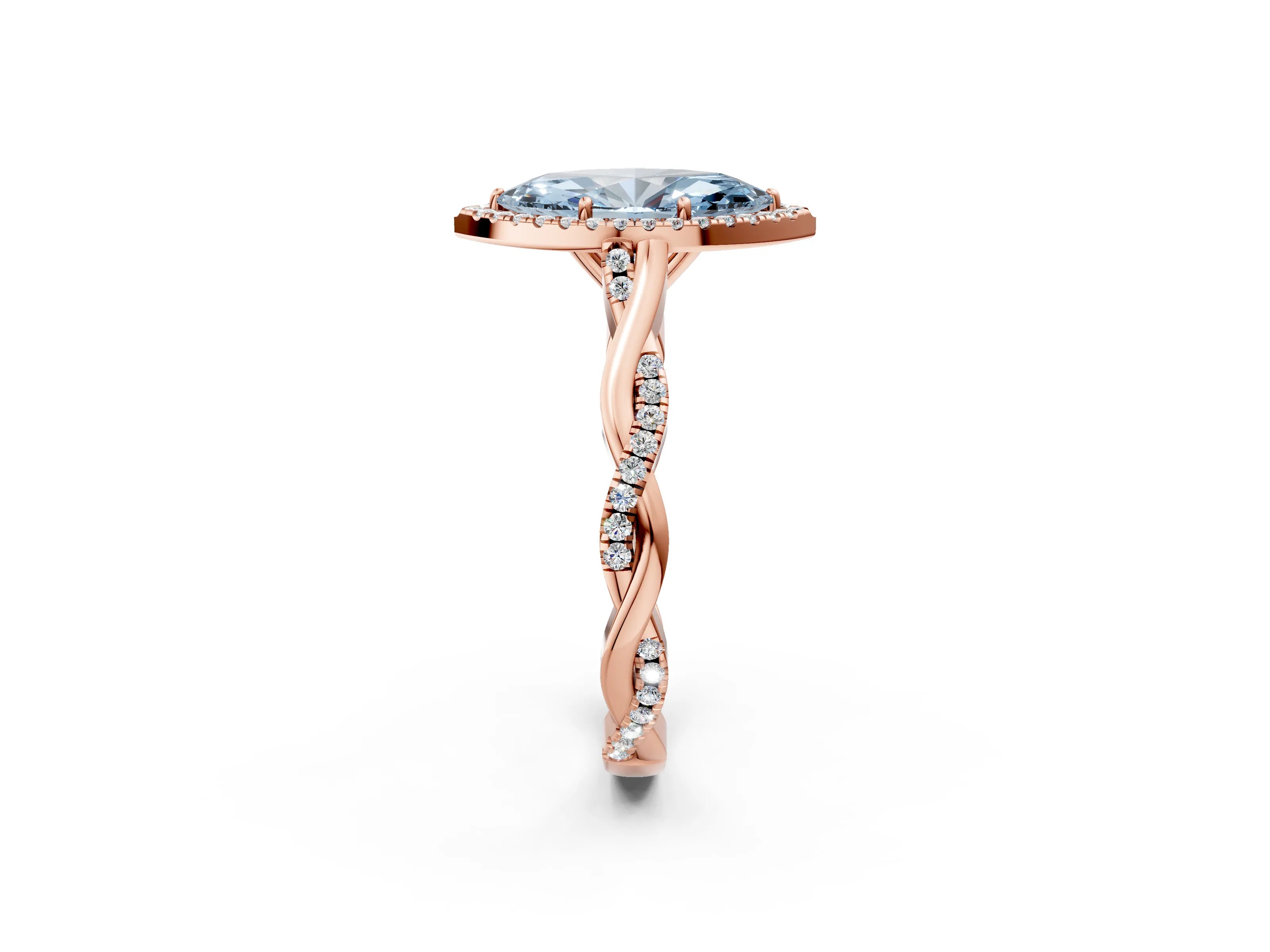 Rose gold Fancy Blue Marquise Cut Halo Twist Band with Four-Prong Setting_2