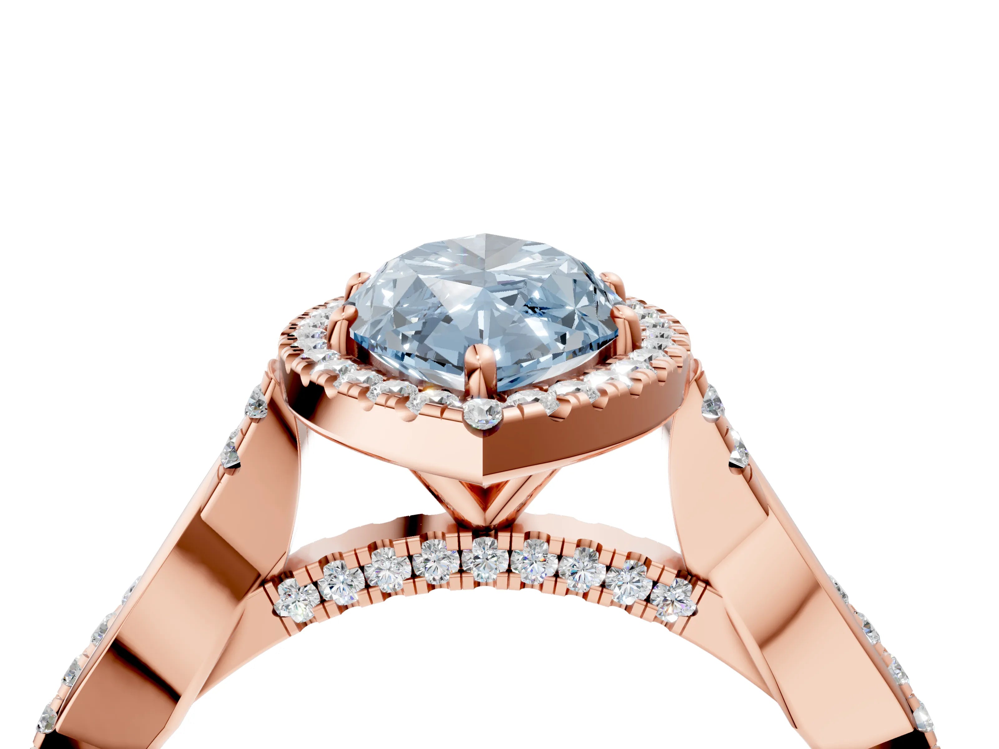 Rose gold Fancy Blue Marquise Cut Halo Twist Band with Four-Prong Setting_4