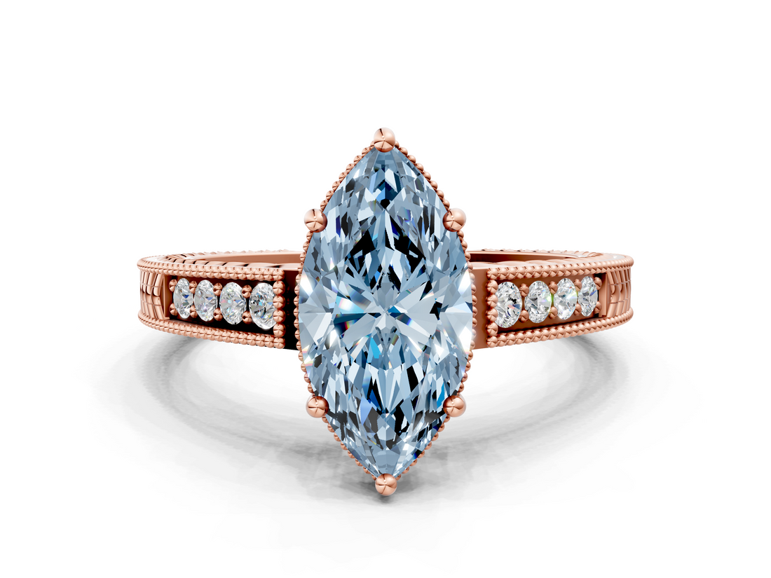 Rose gold Fancy Blue Marquise  Cut Milgrain Channel Set Engagement Ring with Solitaire Prong Setting_65