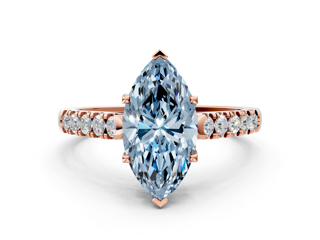 Rose gold Fancy Blue Marquise  Cut Pavé Band Solitaire Ring with Four-Prong Setting_56