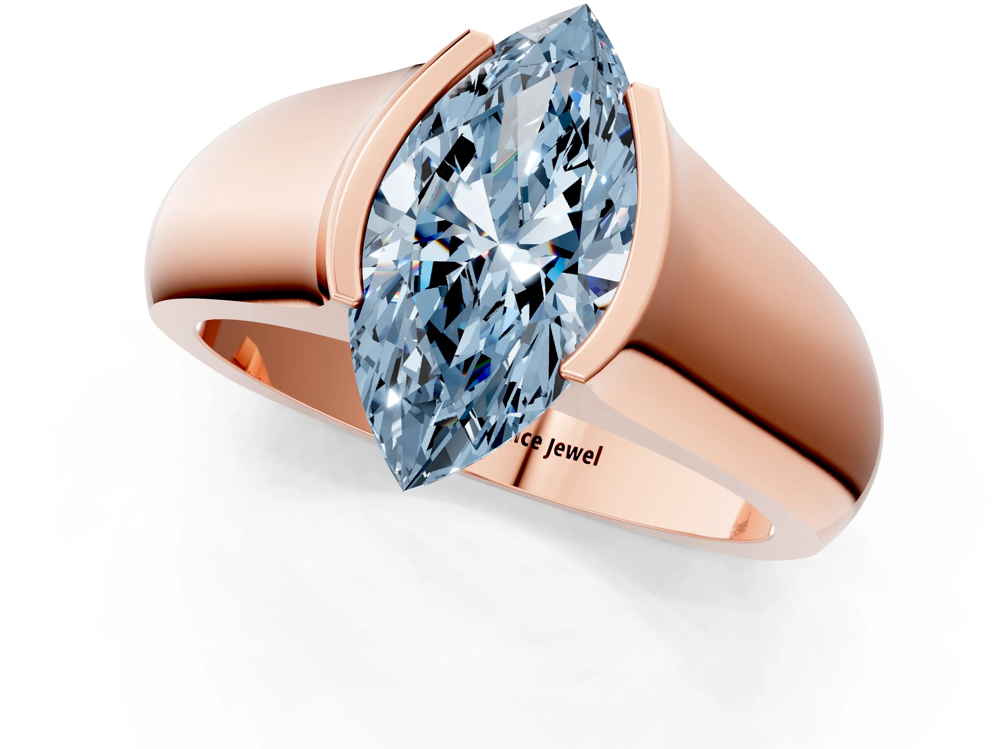 Rose gold Fancy Blue Marquise Cut Solitaire Bezel Set Diamond Ring with Wide Band_1