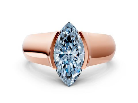 Rose gold Fancy Blue Marquise Cut Solitaire Bezel Set Diamond Ring with Wide Band