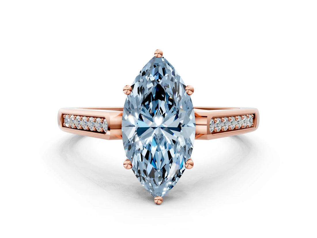 Rose gold Fancy Blue Marquise Cut Solitaire Cathedral Diamond Engagement Ring with Channel-Set Band and Four-Prong Setting_3