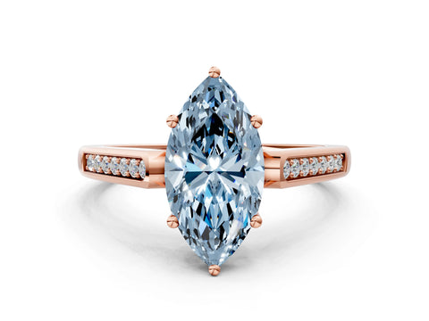 Rose gold Fancy Blue Marquise Cut Solitaire Cathedral Diamond Engagement Ring with Channel-Set Band and Four-Prong Setting_3