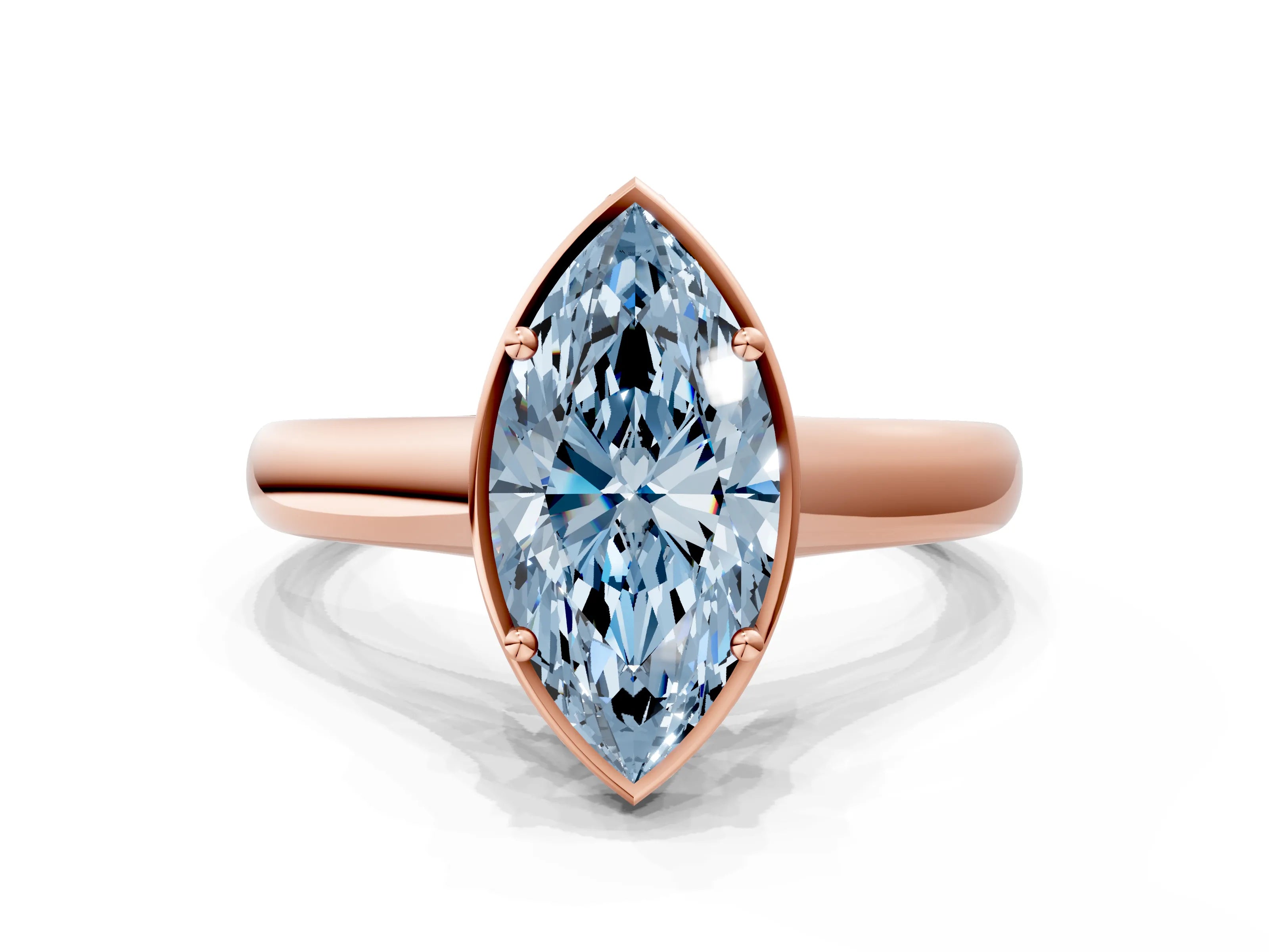 Rose gold Fancy Blue Marquise Cut Solitaire Diamond Engagement Ring with Four-Prong Setting and Tapered Band