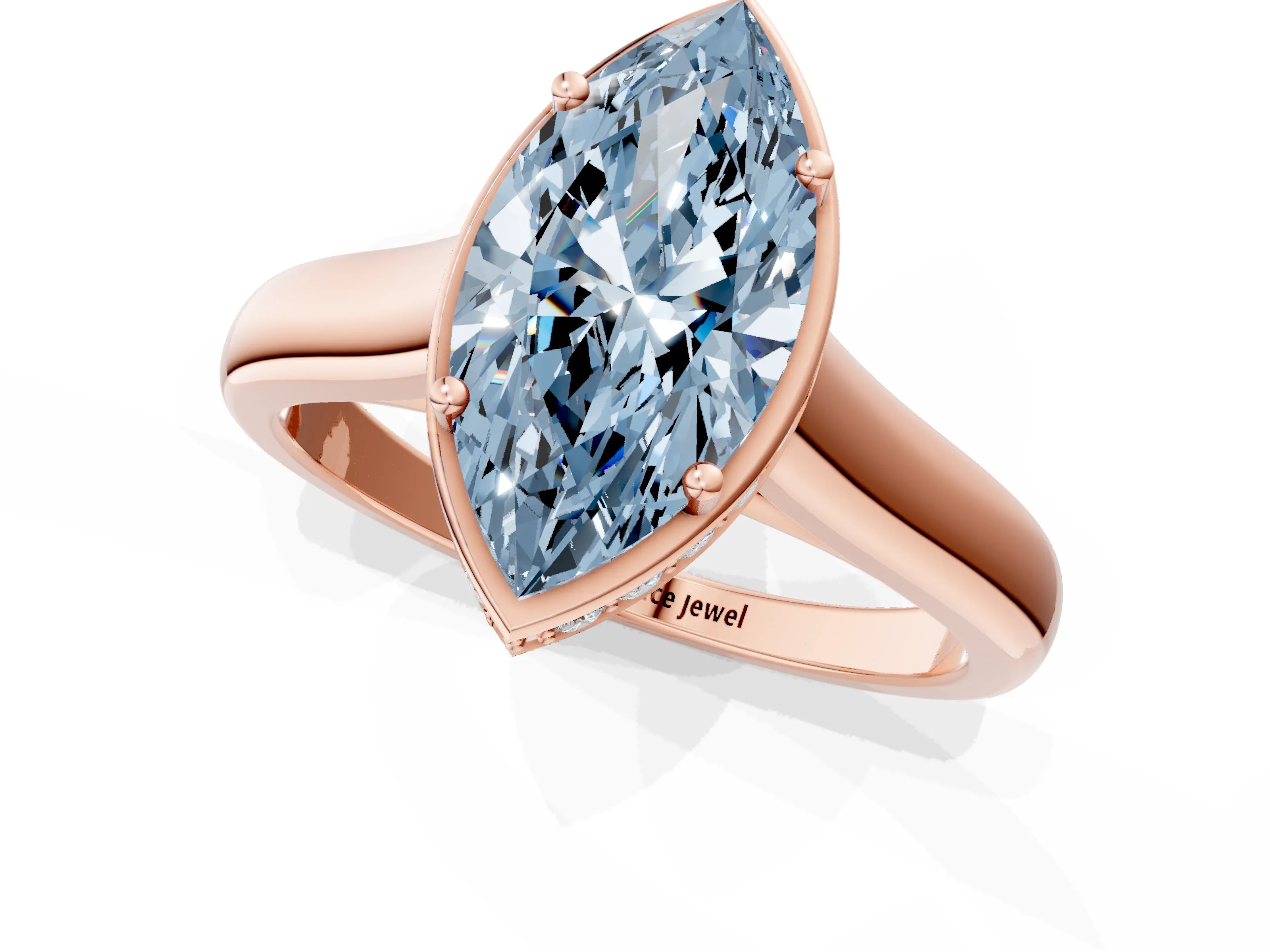 Rose gold Fancy Blue Marquise Cut Solitaire Diamond Engagement Ring with Four-Prong Setting and Tapered Band_1