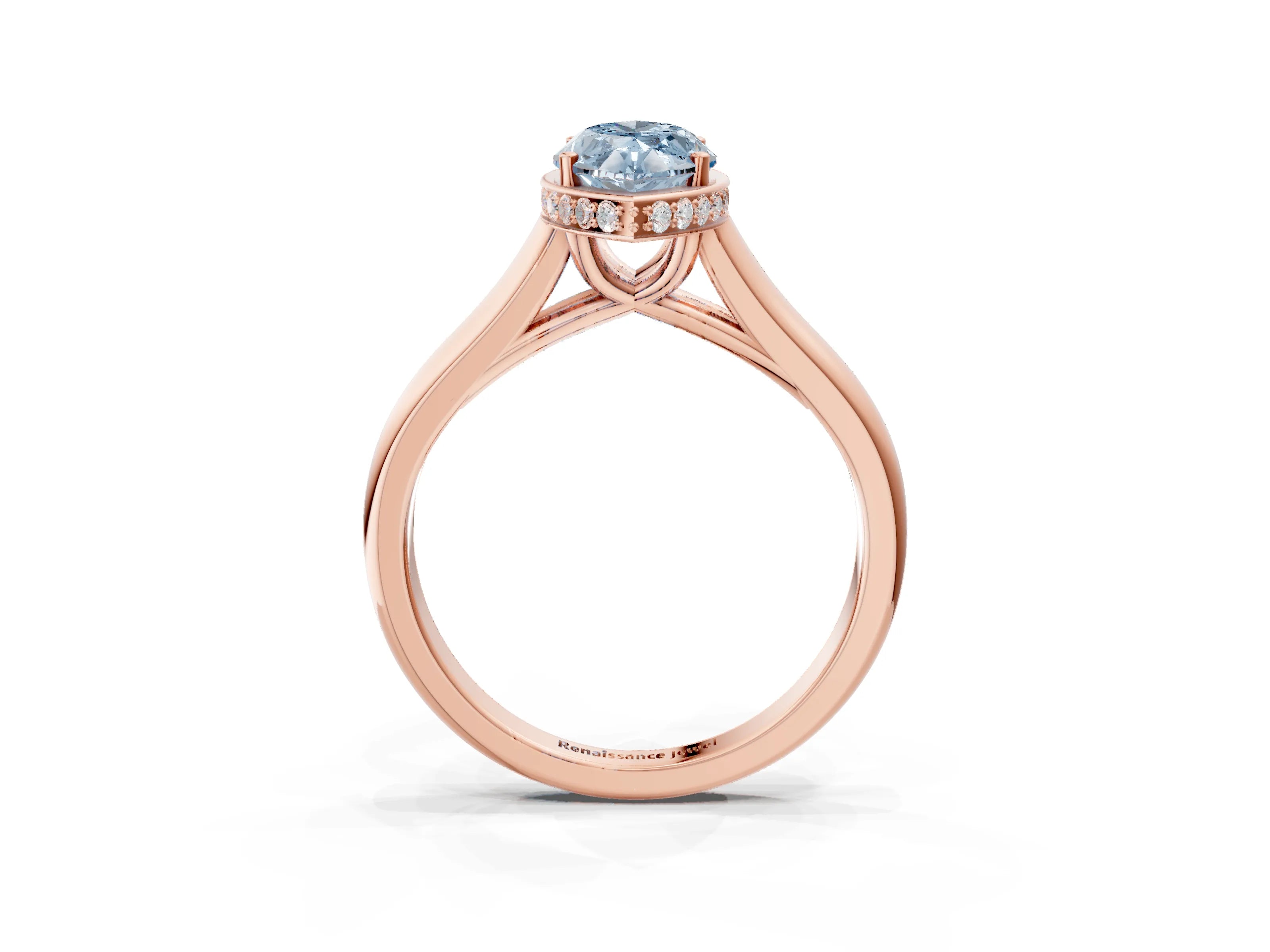 Rose gold Fancy Blue Marquise Cut Solitaire Diamond Engagement Ring with Four-Prong Setting and Tapered Band_3