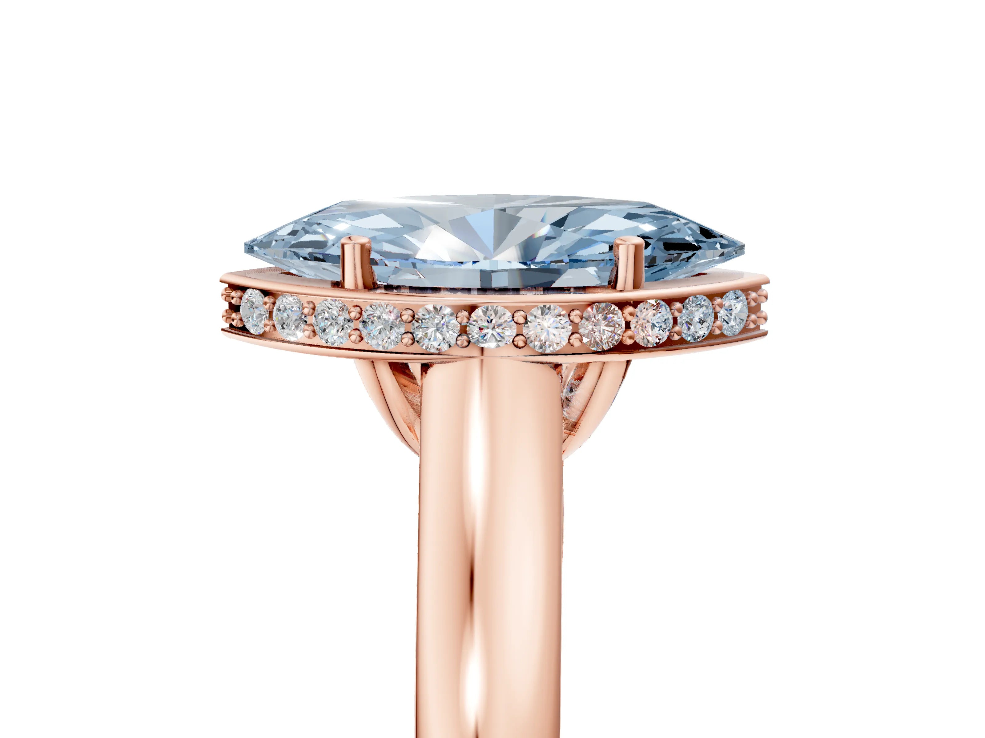 Rose gold Fancy Blue Marquise Cut Solitaire Diamond Engagement Ring with Four-Prong Setting and Tapered Band_5
