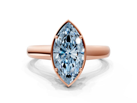 Rose gold Fancy Blue Marquise Cut Solitaire Diamond Engagement Ring with Four-Prong Setting and Tapered Band