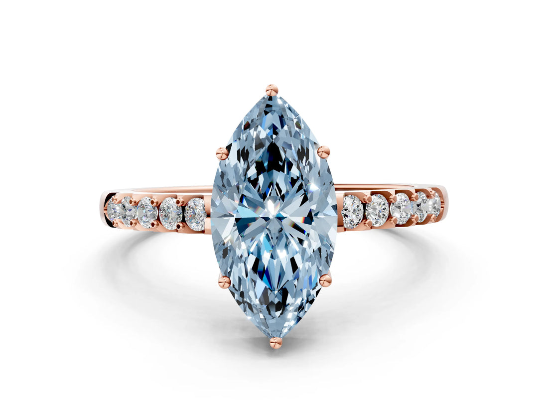 Rose gold Fancy Blue Marquise Cut Solitaire Diamond Engagement Ring with Pavé Band and Six-Prong Setting_12