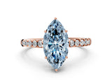 Rose gold Fancy Blue Marquise Cut Solitaire Diamond Engagement Ring with Pavé Band and Six-Prong Setting_12