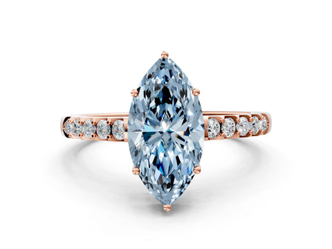 Rose gold Fancy Blue Marquise Cut Solitaire Diamond Engagement Ring with Pavé Band and Six-Prong Setting_12