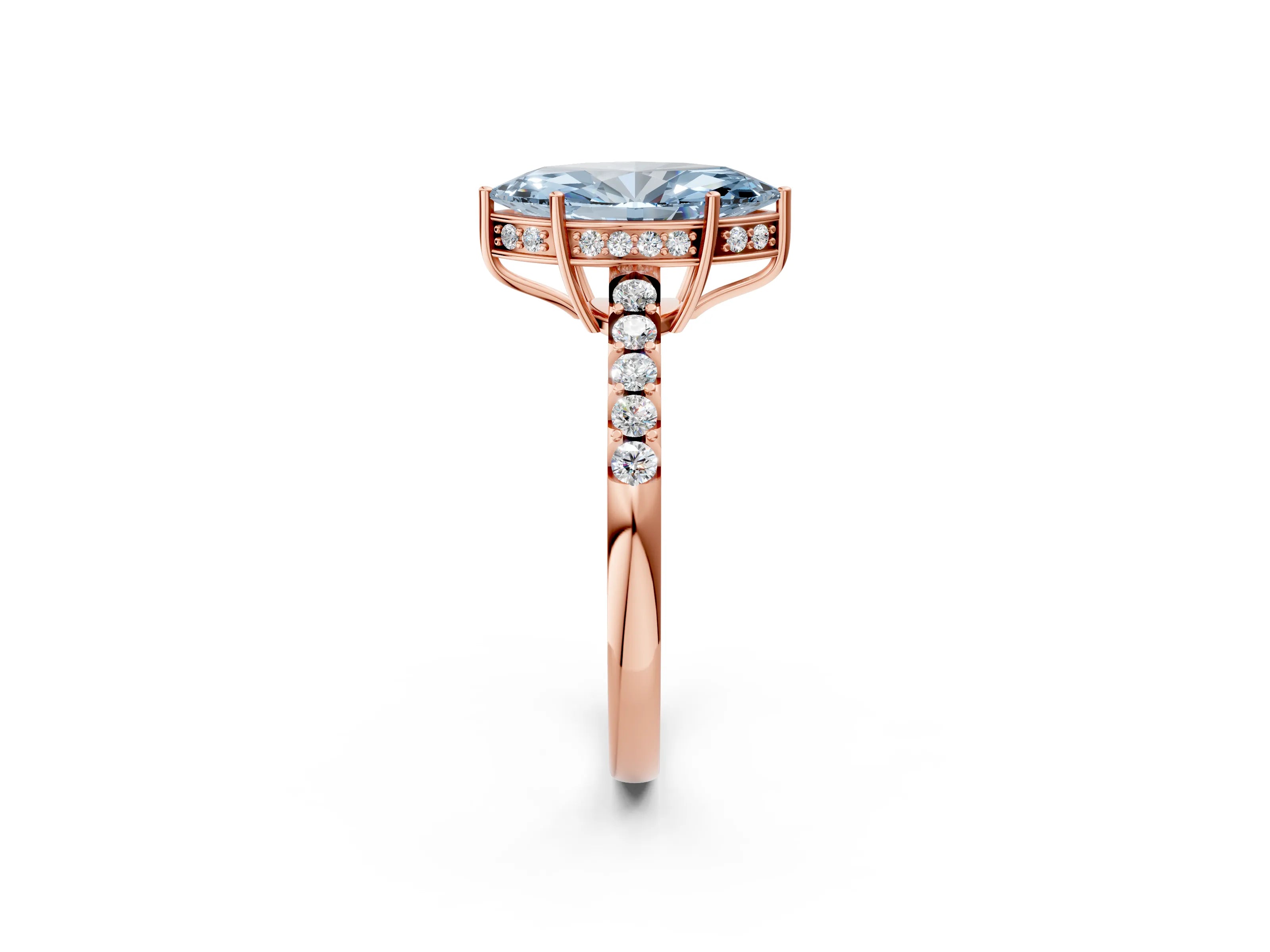 Rose gold Fancy Blue Marquise Cut Solitaire Diamond Engagement Ring with Pavé Band and Six-Prong Setting_14