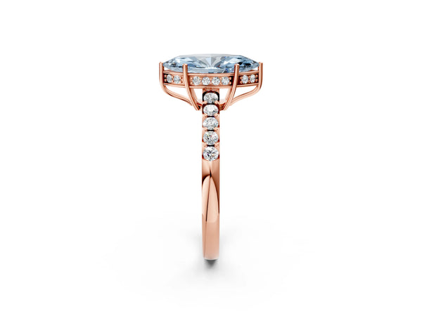 Rose gold Fancy Blue Marquise Cut Solitaire Diamond Engagement Ring with Pavé Band and Six-Prong Setting
