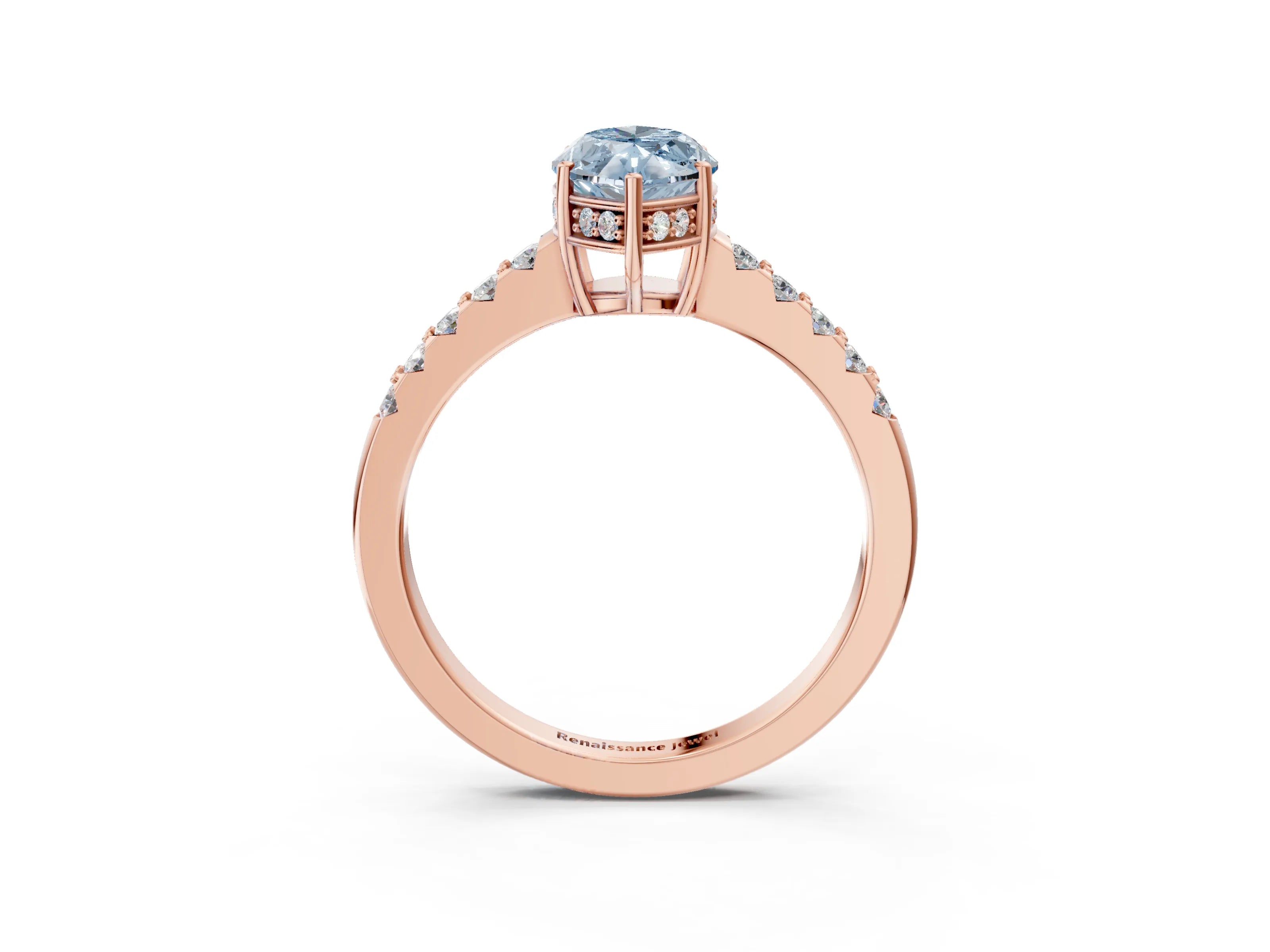 Rose gold Fancy Blue Marquise Cut Solitaire Diamond Engagement Ring with Pavé Band and Six-Prong Setting_15