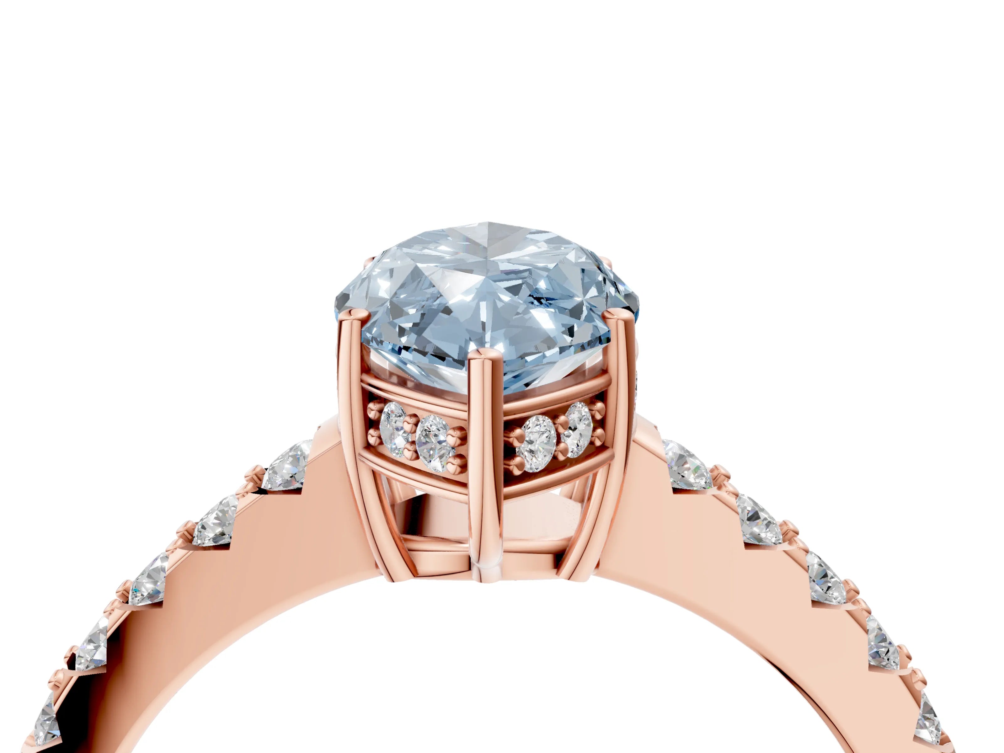 Rose gold Fancy Blue Marquise Cut Solitaire Diamond Engagement Ring with Pavé Band and Six-Prong Setting_16